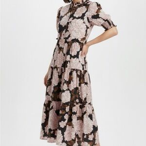 Who What Wear Black and Pink Floral Midi Dress